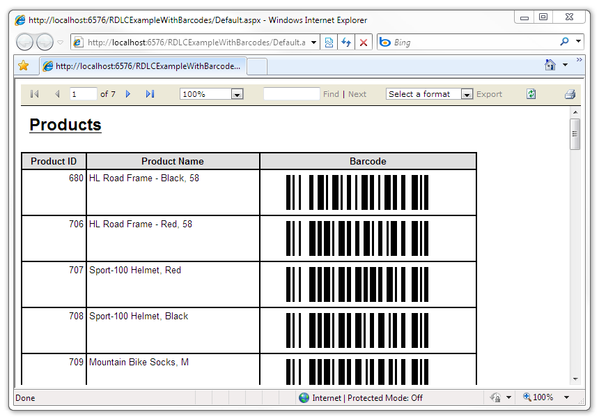 display barcodes in local reports run application